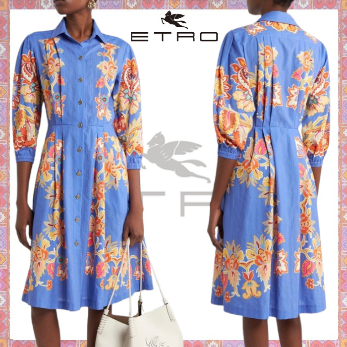 ETRO▼直営買付 プリント コットン シャツミディアムワンピース