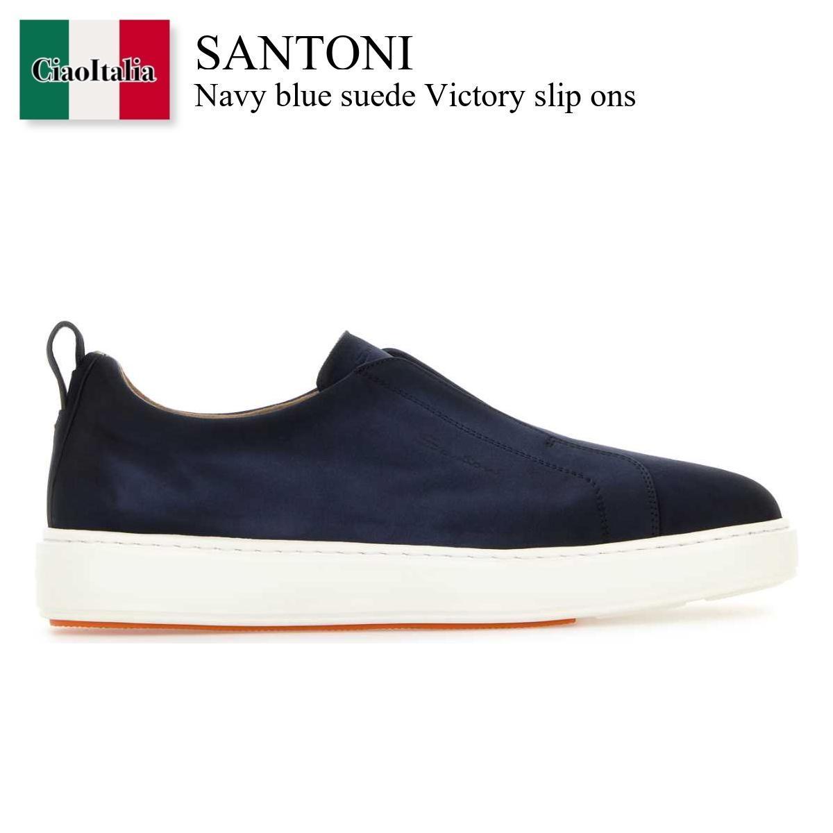 スニーカー Santoni Navy Blue Suede Victory Slip Ons