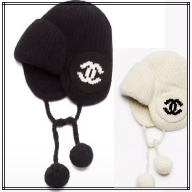 耳まで暖かい【CHANEL】ポンポンが可愛いニット帽 CCマーク