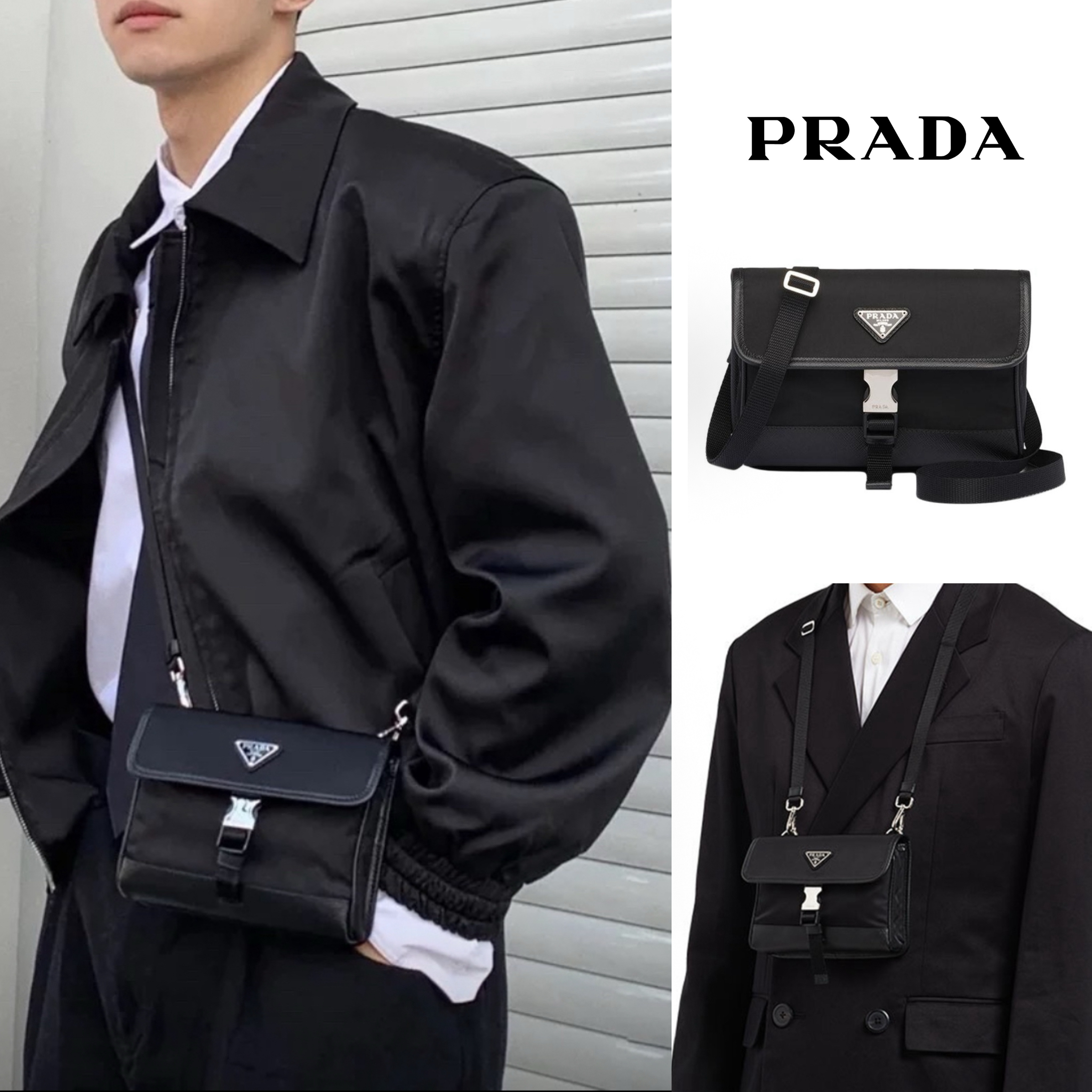 【PRADA】SALE! Saffiano★黒ナイロン×三角ロゴミニポーチ★