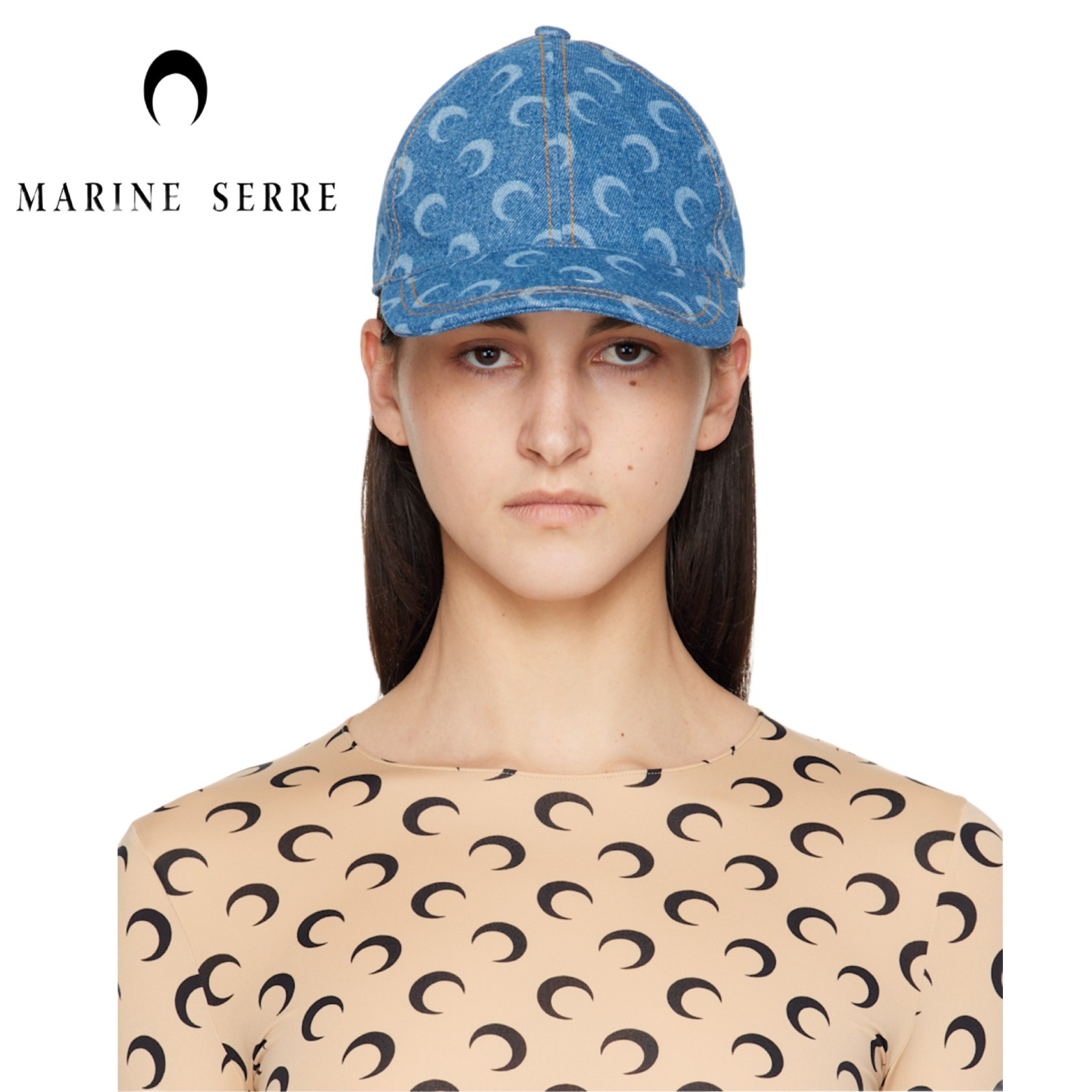 【MARINE SERRE】ブルー デニム ベースボールキャップ