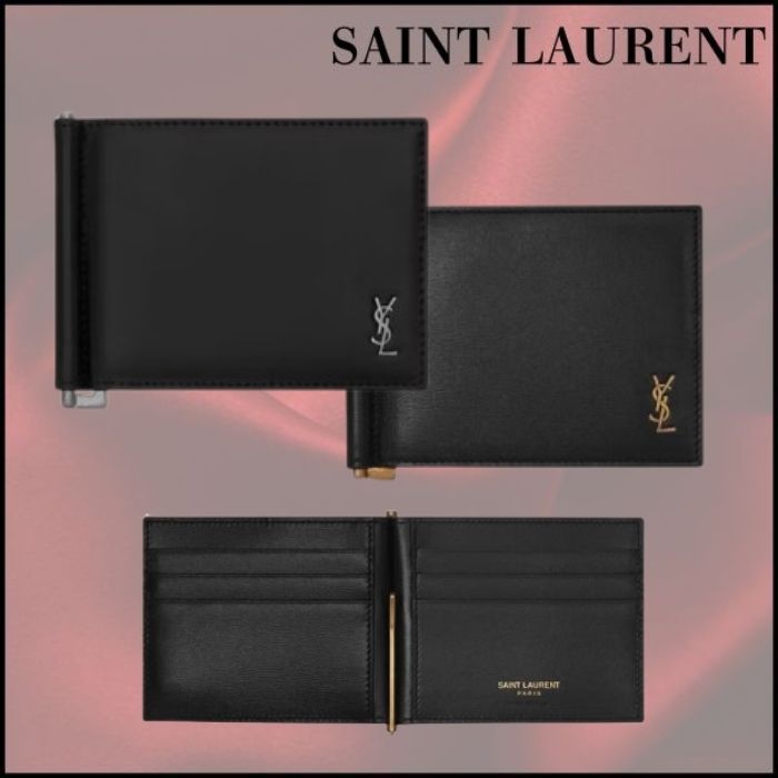 SAINT LAURENT★収納力抜群◎ 2つ折り クリップ ミニロゴ 財布