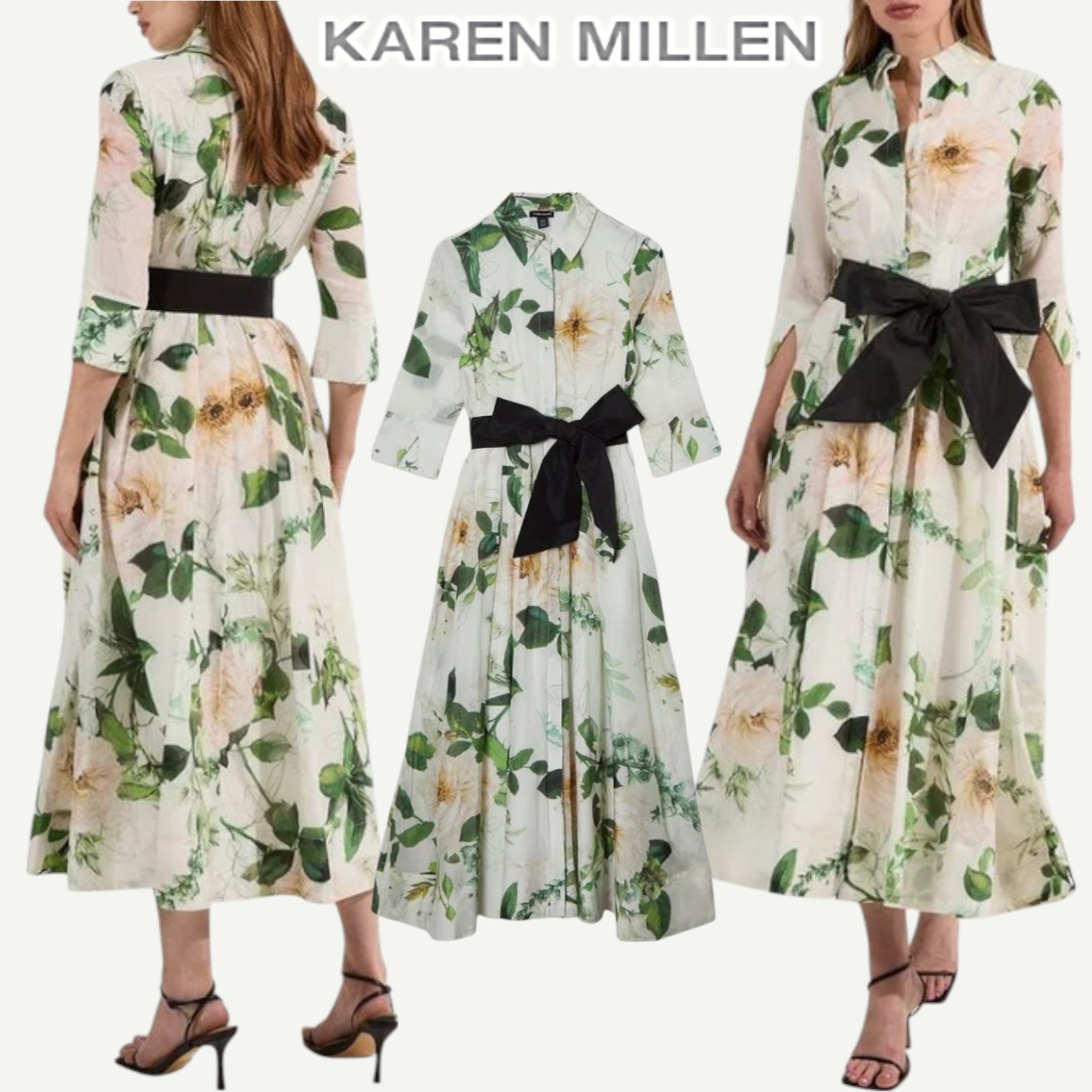 【KAREN MILLEN】Lydia フローラル シルクコットン シャツドレス
