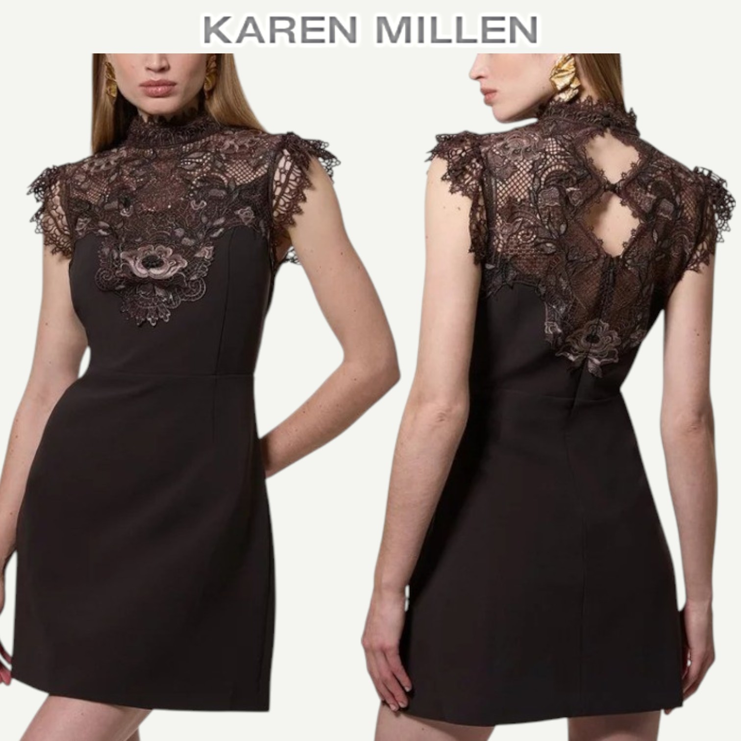 【KAREN MILLEN】ギピュールレースミニドレス レース 透け感