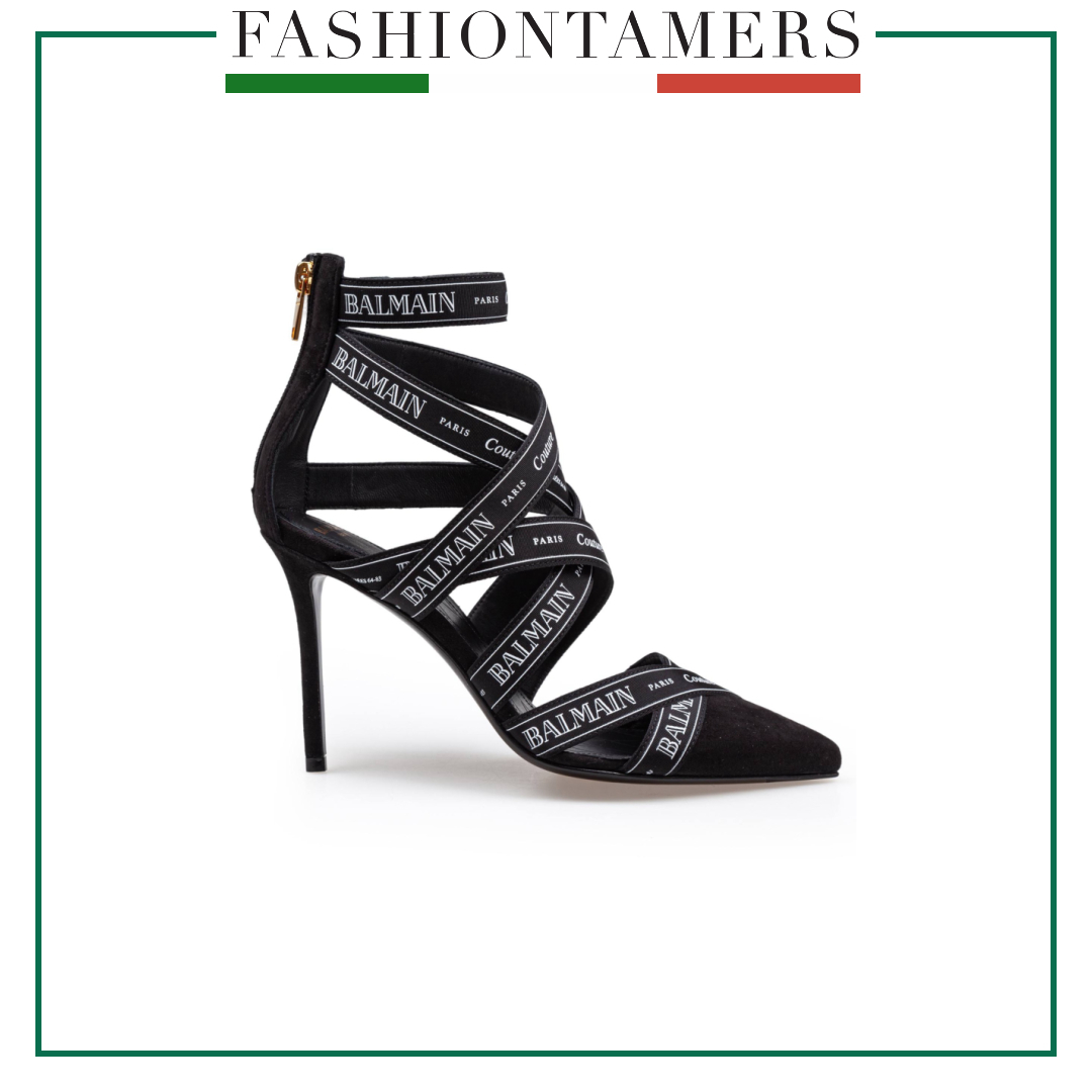 サンダル・ミュール BALMAIN EN1UH092TKWB 0PA Sandals ribbon suede pump couture
