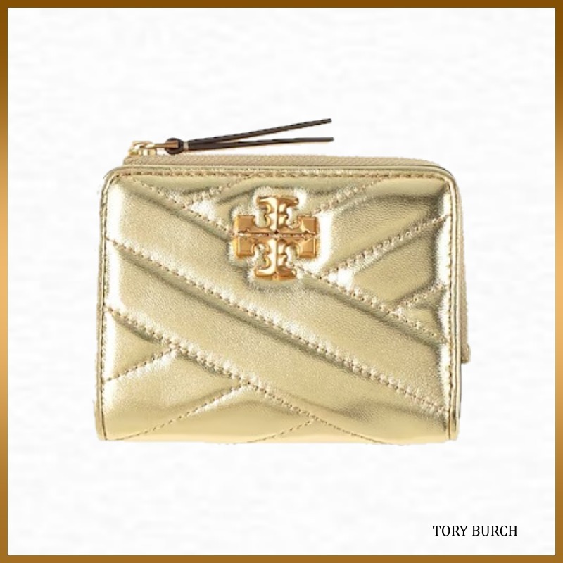 【TORY BURCH】 折りたたみ財布 レザー 無地 ロゴ メタリック
