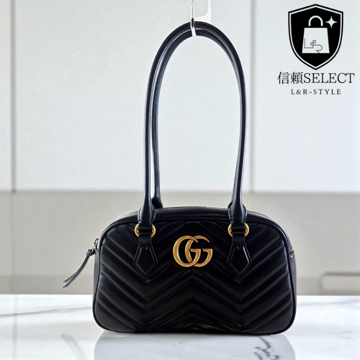 【GUCCI】GG マーモント トップハンドルトートバッグ 黒・中古