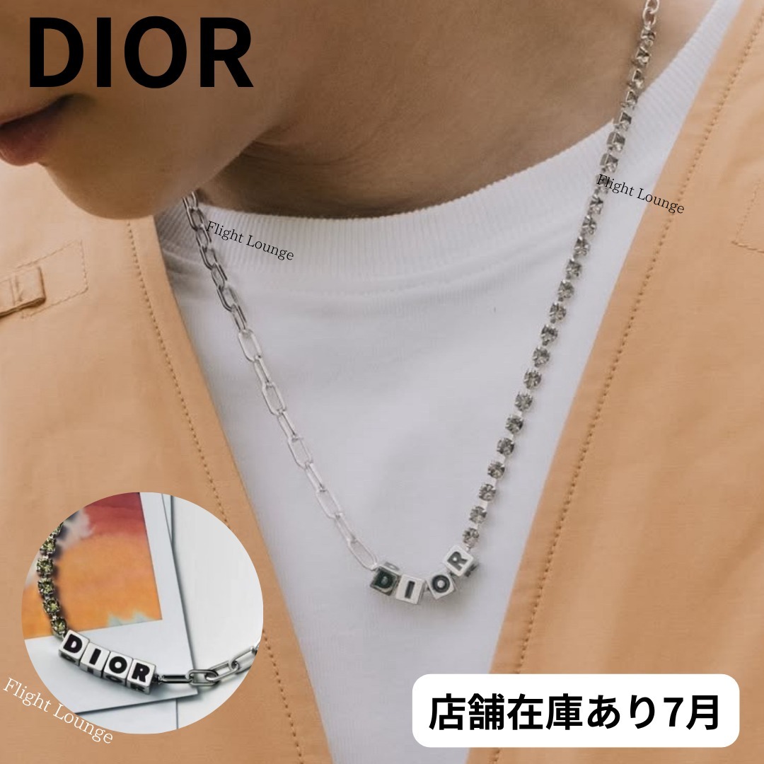 メンズDIOR♪ ロゴキューブ ネックレス シルバー×クリスタル
