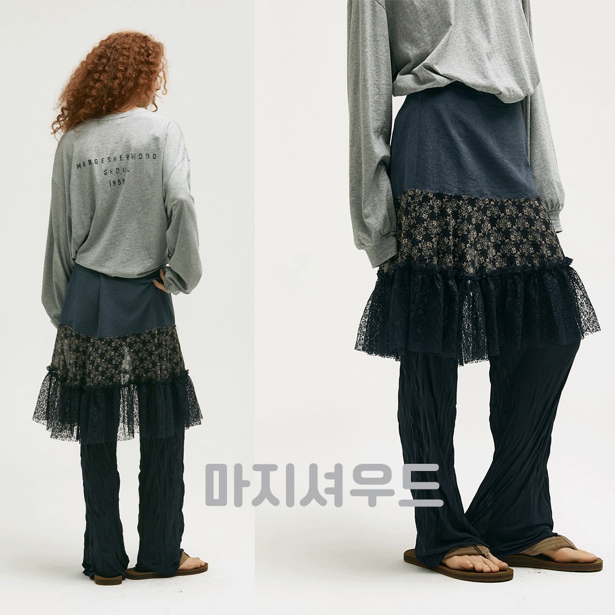 [Margesherwood] / ☆ VINTAGE FLOWER SKIRT / navy