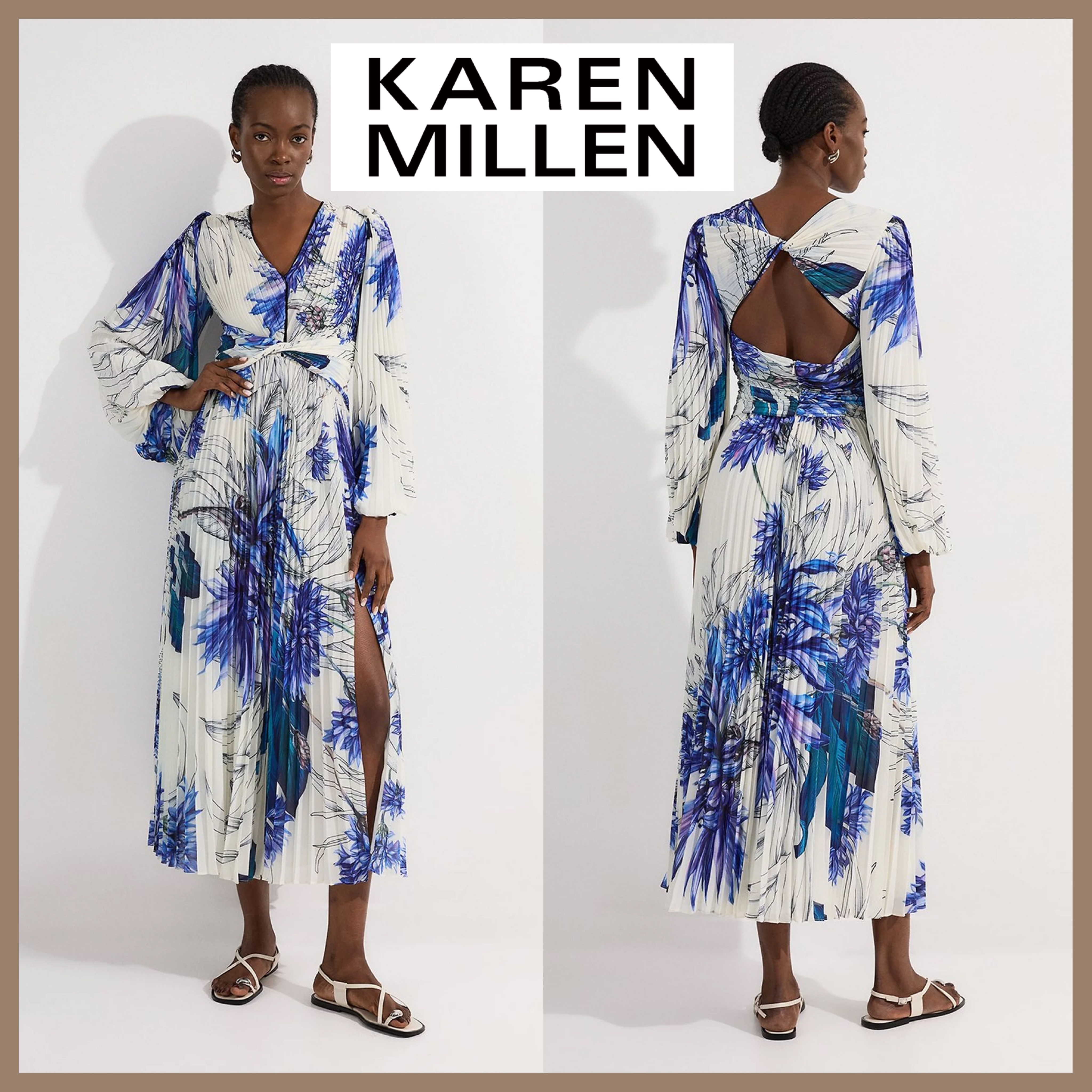 【Karen Millen】フローラル バルーンスリーブ マキシ ドレス