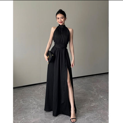 韓国製ホルターネックロングドレス