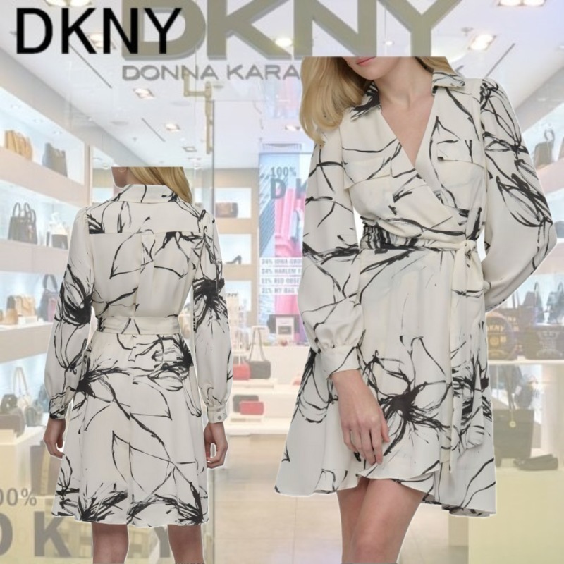 【DKNY】フェイクラップサテンシャツドレス