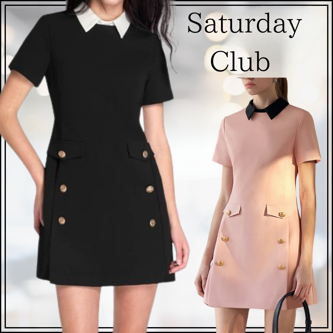 【SaturdayClub】取り外し可能カラー 半袖ワンピース/関税送料込