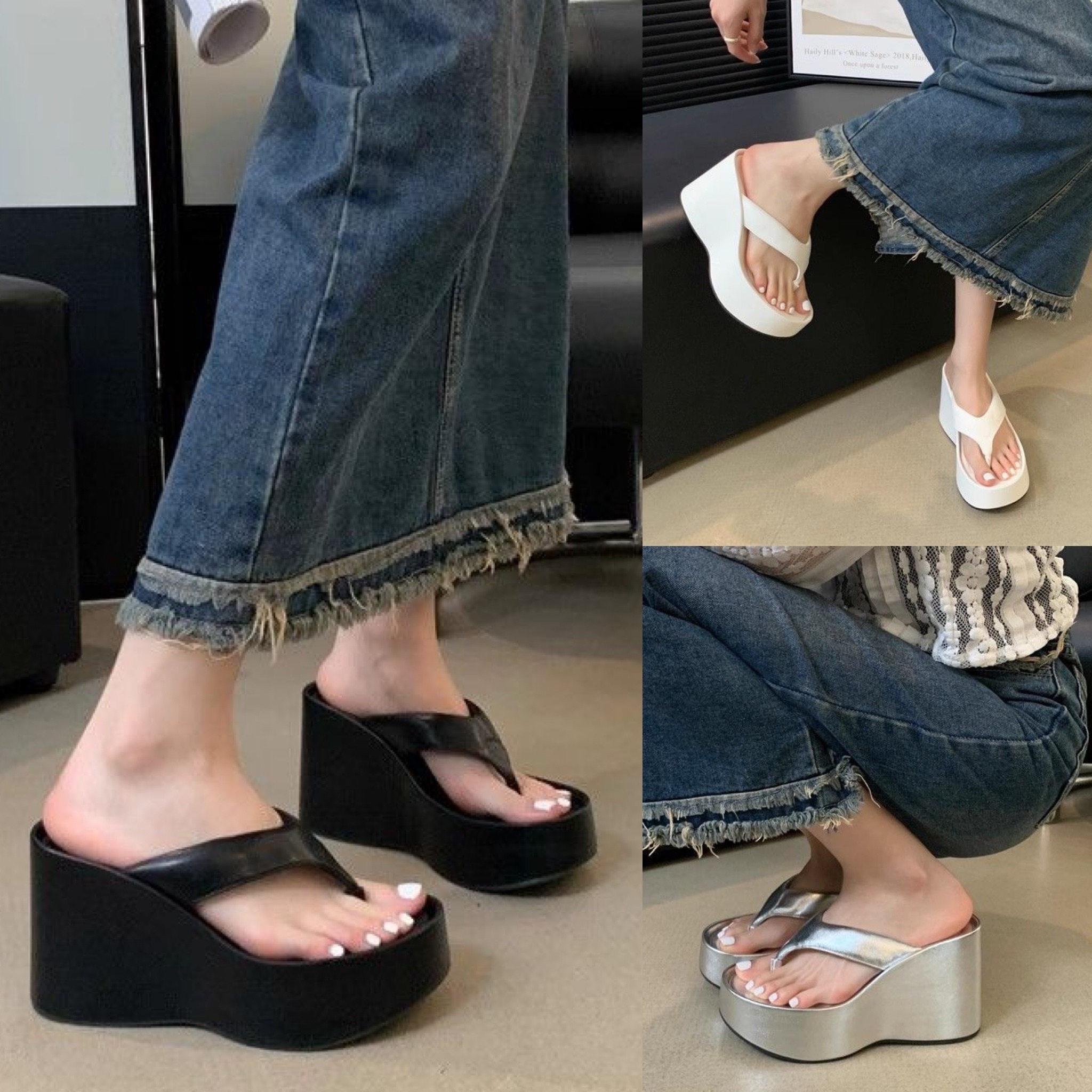 小さいサイズ有 トング厚底ビーチサンダル ウエッジサンダル