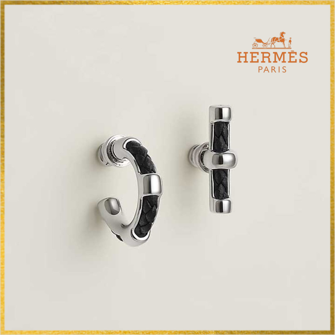 【レザー×メタルが新鮮】◆HERMES◆ピアス
