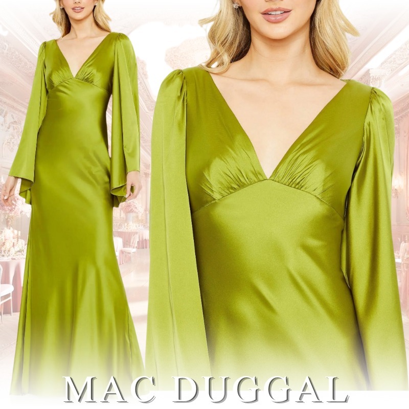 MAC DUGGAL ベルスリーブ エンパイアウエスト ドレス