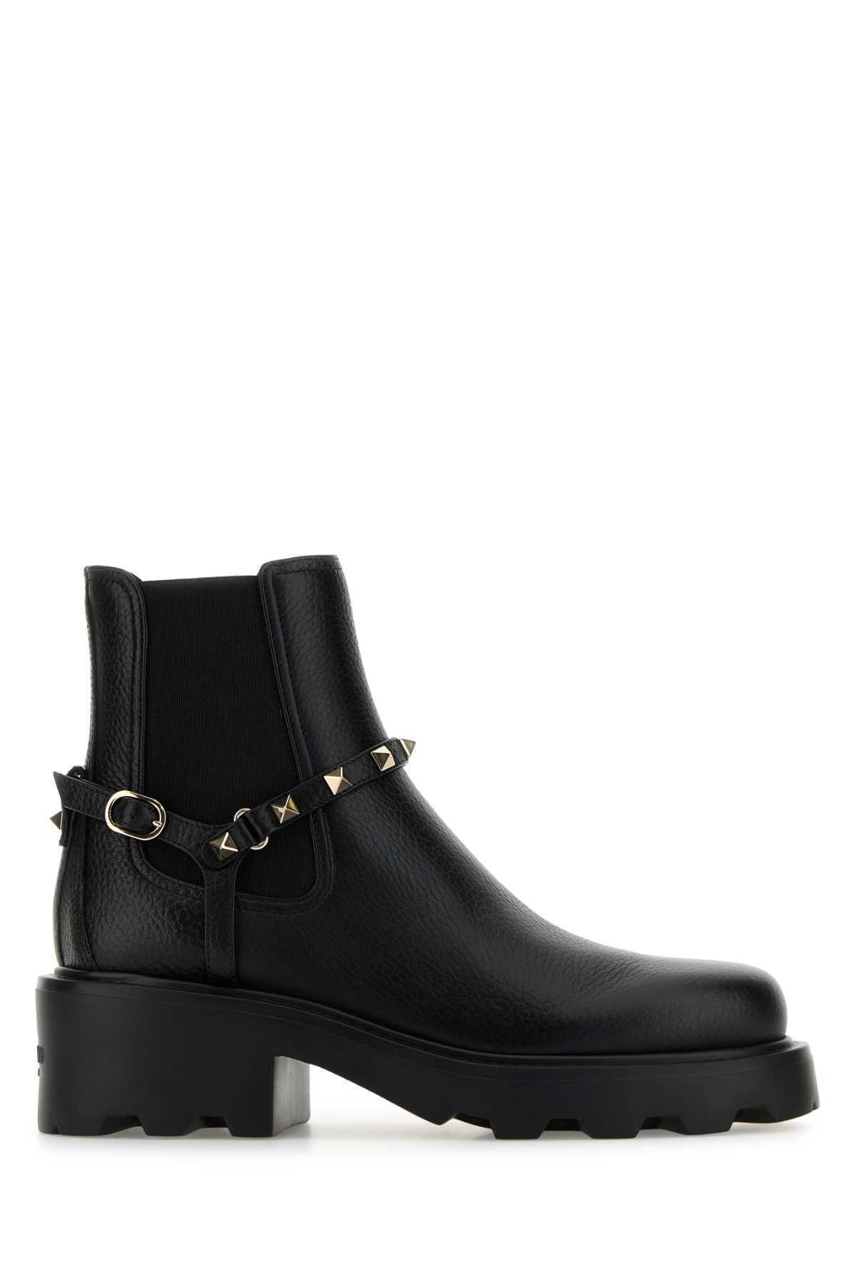 【関税&送料込】Valentino Garavani Black Leather Ankle Boots