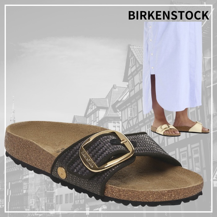 快適《Birkenstock》ビッグバックル ラフィア サンダル