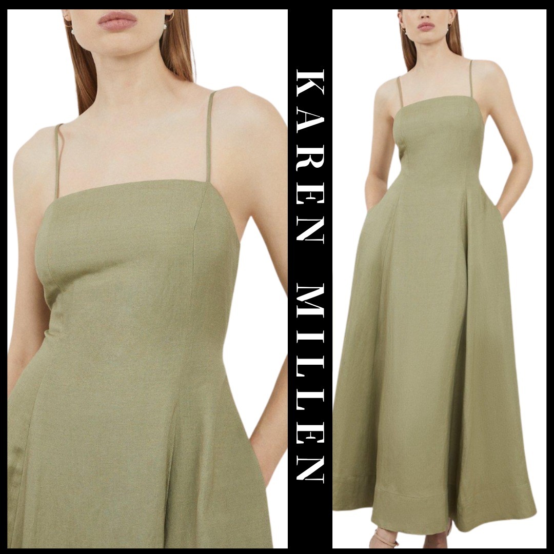 KAREN MILLEN 日本未入荷 フレア マキシドレス リネン 無地