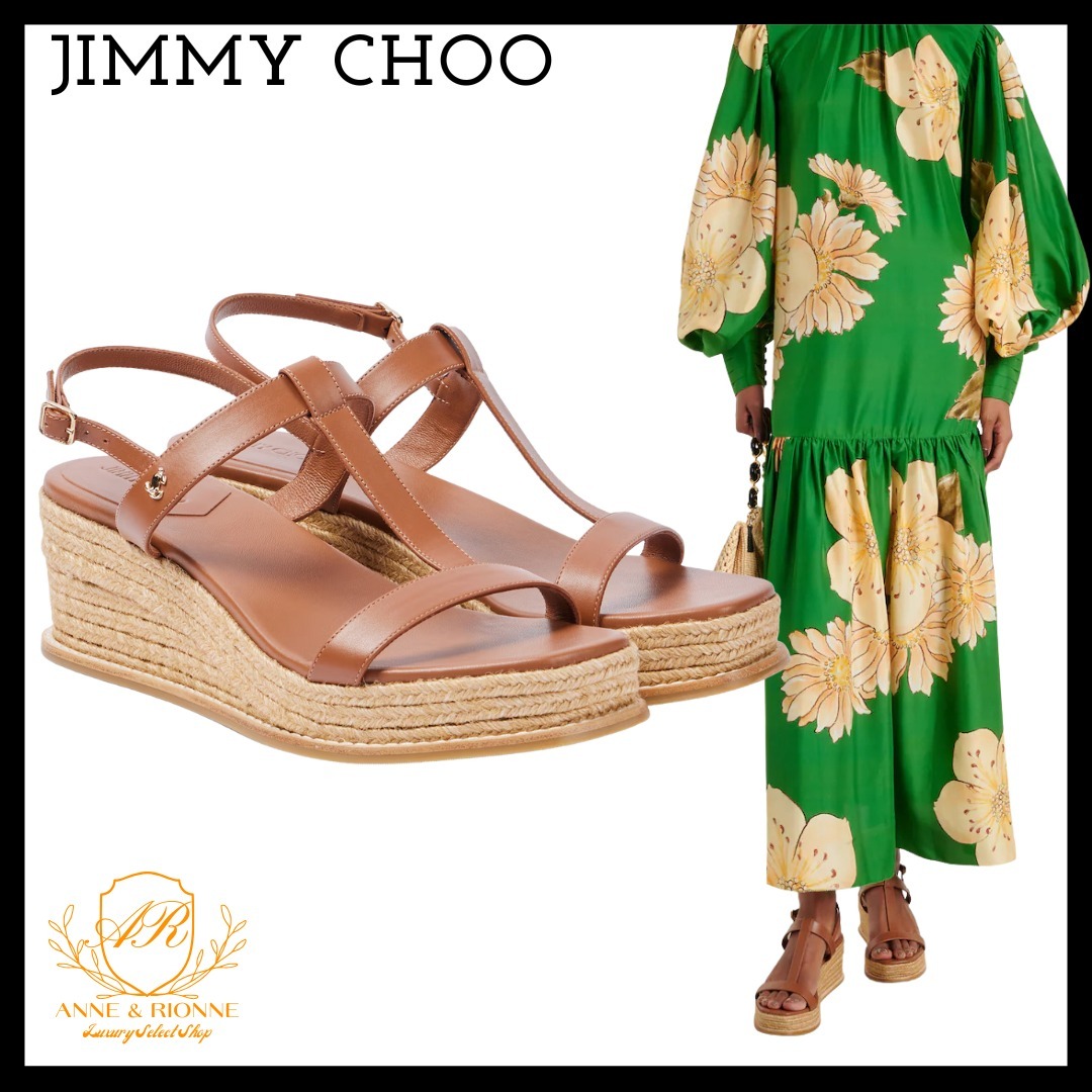 JIMMY CHOO レザー エスパドリーユ ウェッジサンダル JCロゴ