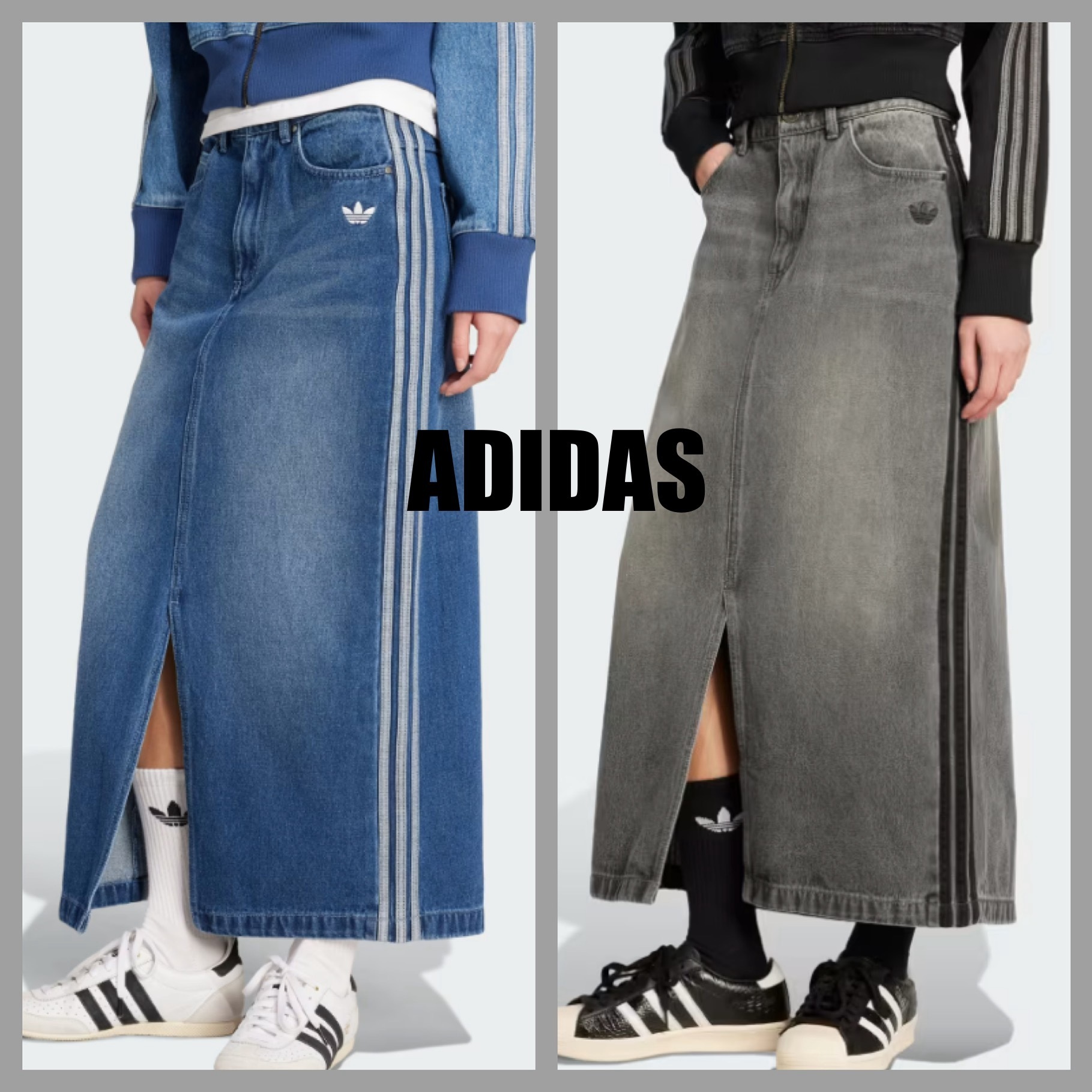 【 adidas 】アディカラー 3ストライプ デニム ペンシルスカート