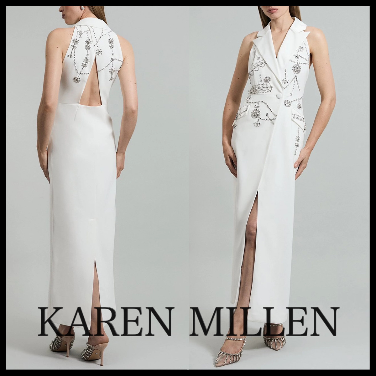KAREN MILLEN* クリスタル装飾 キャディ ノースリーブ ブレザー