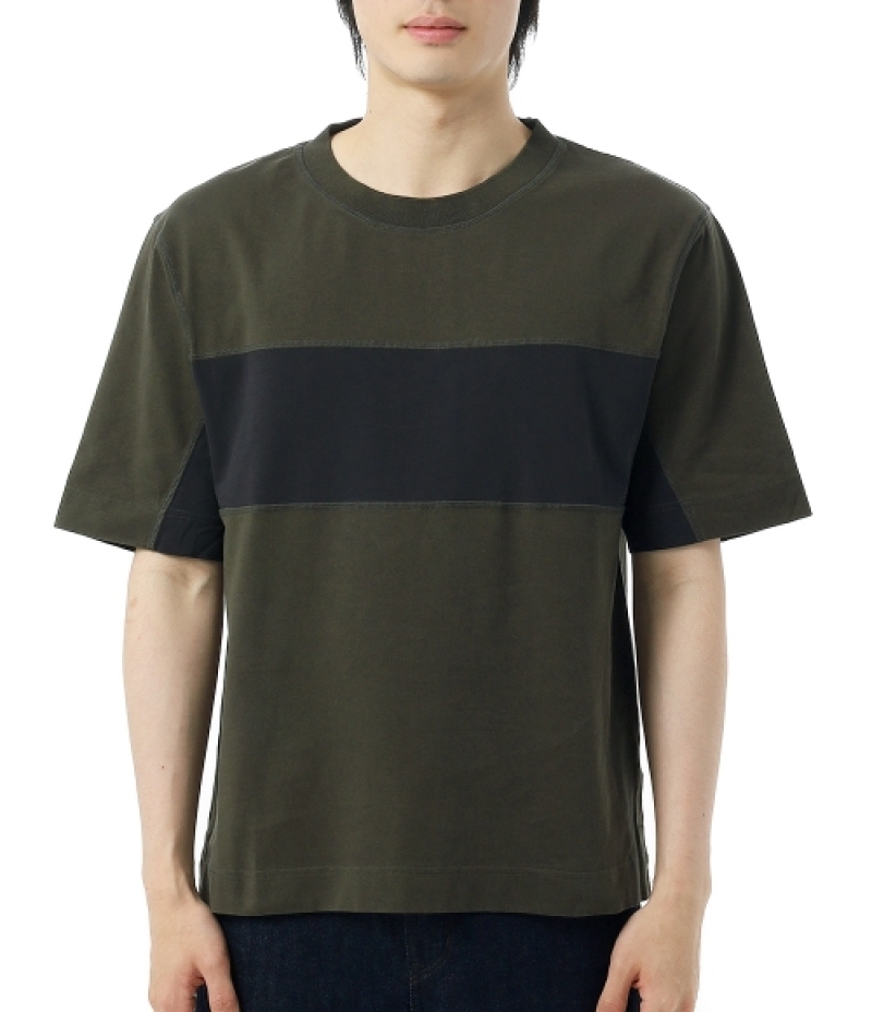 Margaret Howell｜ (MHL PANEL T-SHIRT - ASSAM/ OFF BLACK