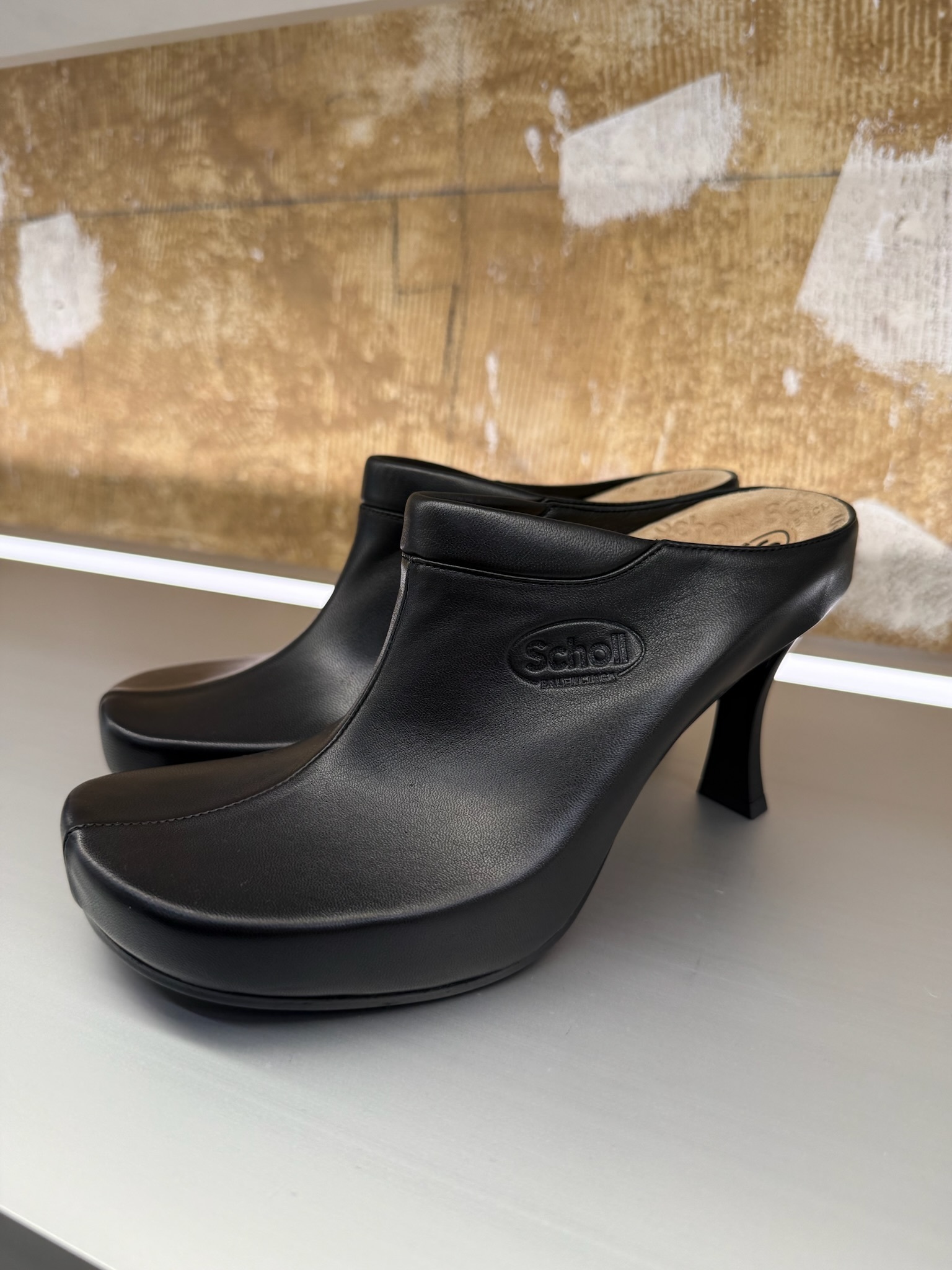 【BALENCIAGA】 I Scholl コルク ヒール ミュール ロゴ 80mm