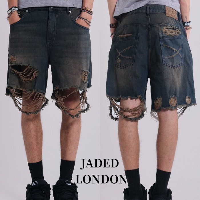 関税送料込【JADED LONDON】Dark Vintage Wash Glasto Shorts