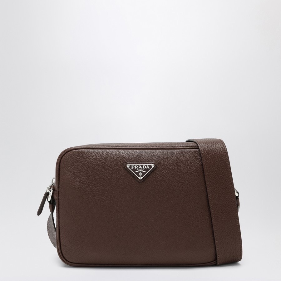 PRADA レザーショルダーバッグ 三角ロゴプレート ブラウン