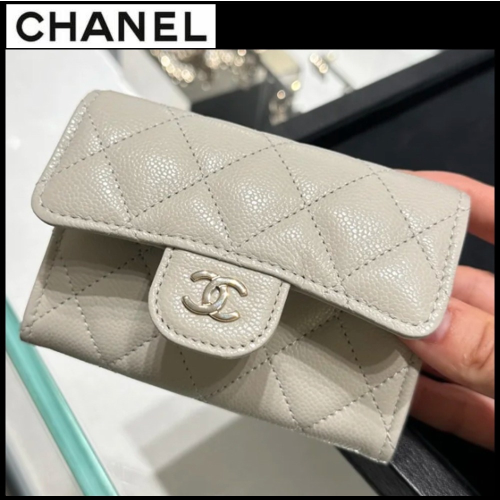 上品カラー☆【CHANEL】カードケース レザーミニ財布