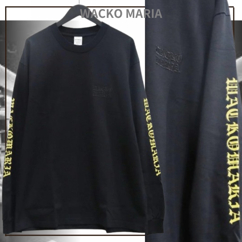 休日に WACKO MARIA 袖ロゴプリント コットン ロングTシャツ