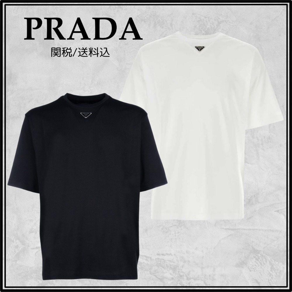 関税/送料込◆PRADA トライアングル ロゴ プレート Tシャツ