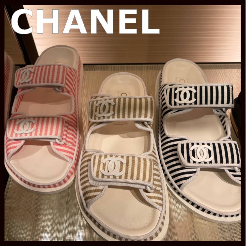 【涼しげ♪】CHANEL フットベットサンダル ストライプ