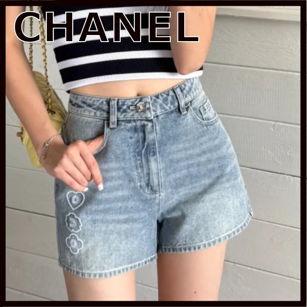 【お洒落】CHANEL ショートパンツ ココビーチ ロゴパッチ デニム