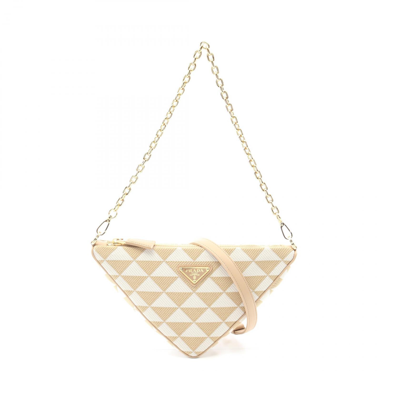 プラダ TRIANGOLO JACQU キャンバス レザー ショルダーバッグ