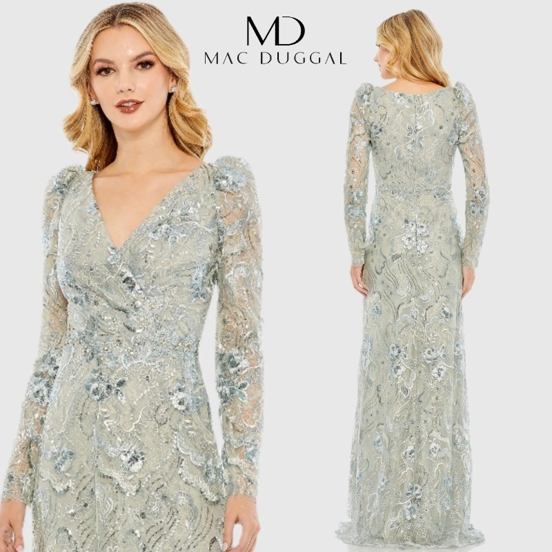 （US発）Mac Duggal パフスリーブトランペットガウン
