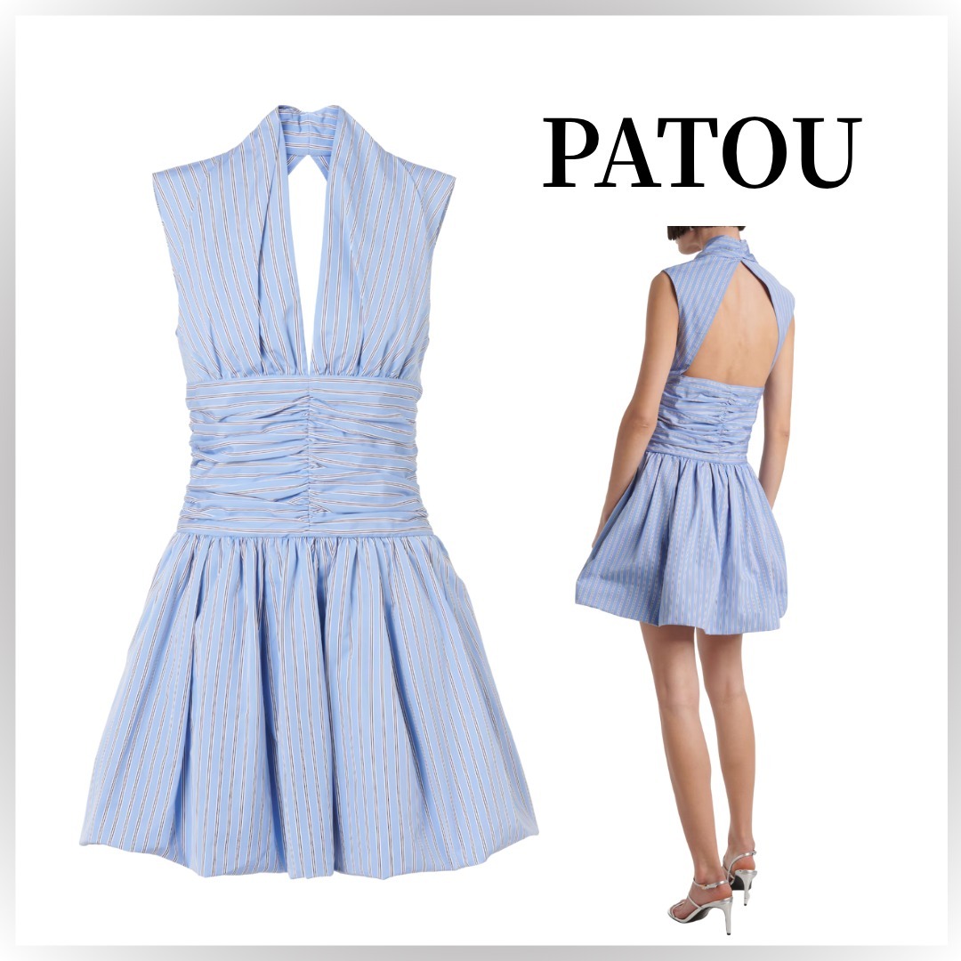 【PATOU 】ストライプ オープンバック バブルミニドレス