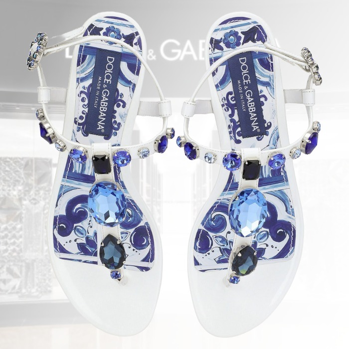 【輝くストーン】D&G ソングサンダル エナメル エンブロイダリー