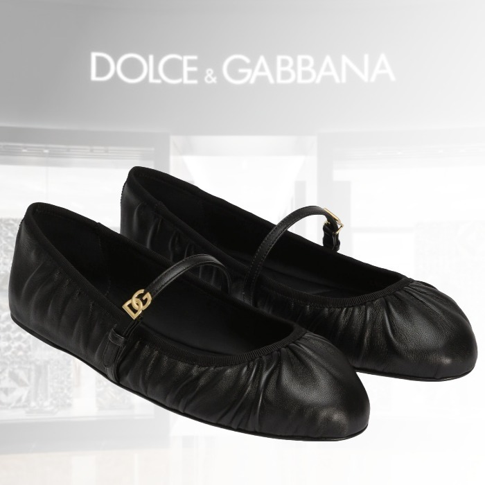 【上質レザーとDGロゴの輝き】D&G ナッパレザー バレエフラット