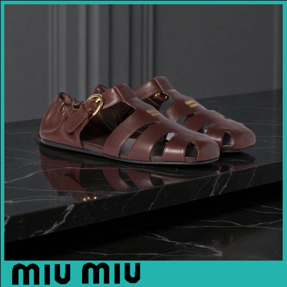 ★MIU MIU直営店★ナッパレザーのルーシュサンダル