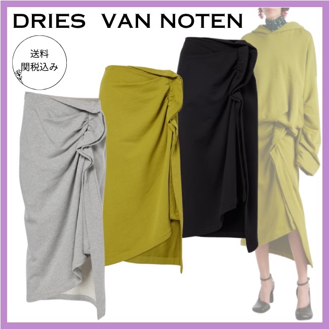 送料関税込【Dries Van Noten】ギャザーコットン ミディスカート