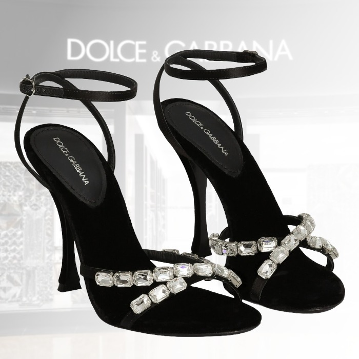 【漆黒に輝く宝石】D&G サテンストーンエンブロイダリーサンダル