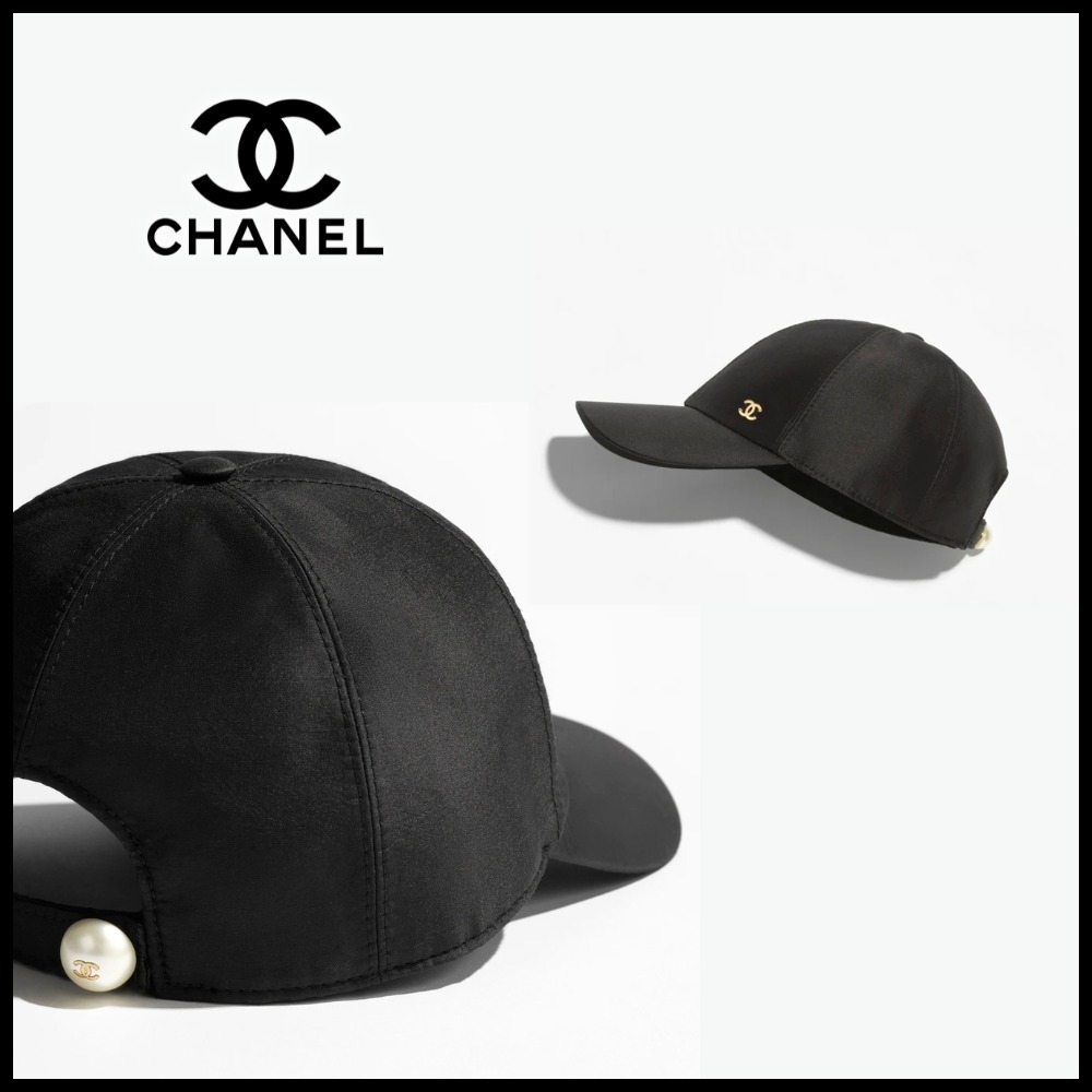【CHANEL】パール付きキャップ ブラック