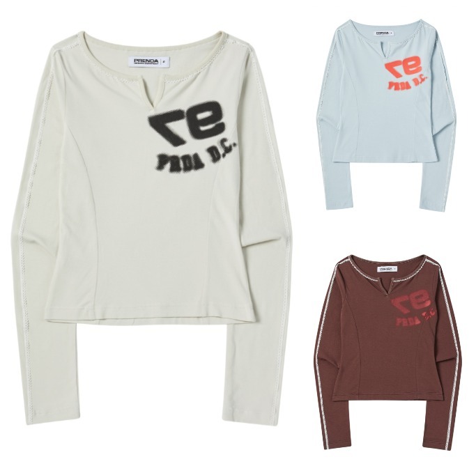 PRENDA☆LACE NECK BUTTON LONG SLEEVE