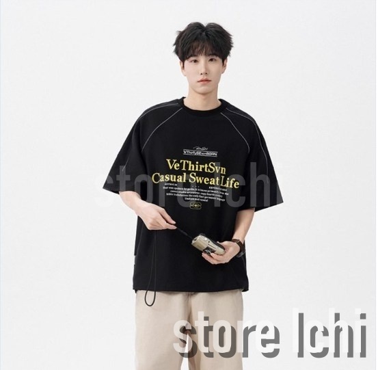 メンズ Tシャツ 英字プリント レタリング サイドライン a1376