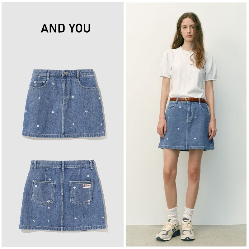● AND YOU ● Epping Floral Denim Skirt