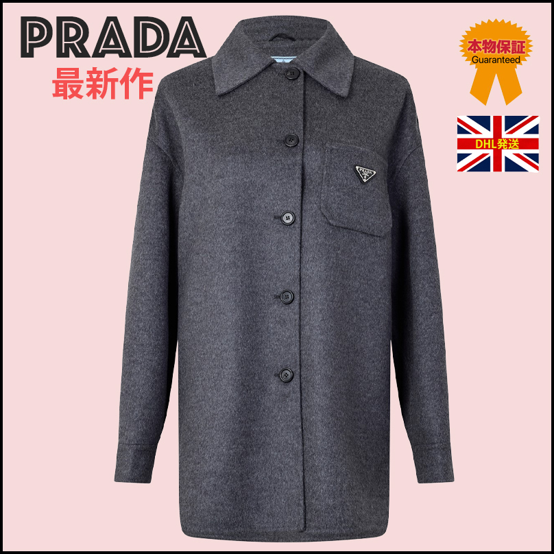【PRADA】最新作★Triangle Logo オーバーサイズ シャツコート