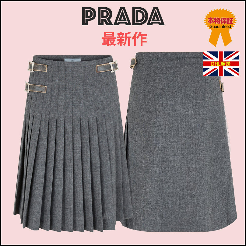 【PRADA】最新作★Pleated with buckle スカート
