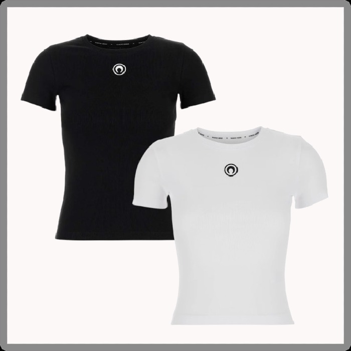 関税負担なし◆MARINE SERRE◆コットンクルーネックTシャツ ロゴ
